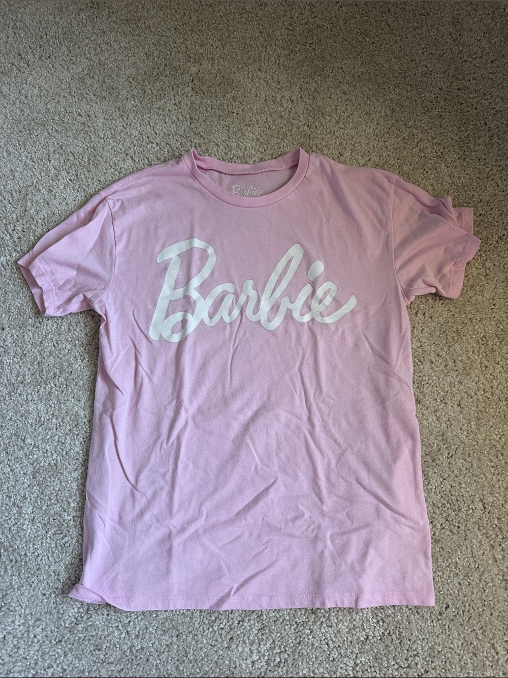 Barbie Pink and White Script Logo Tee